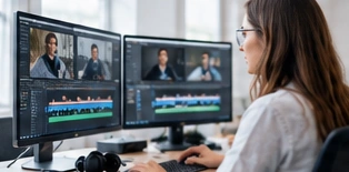 Illustration : une conceptrice travaille au montage d’un module de formation.